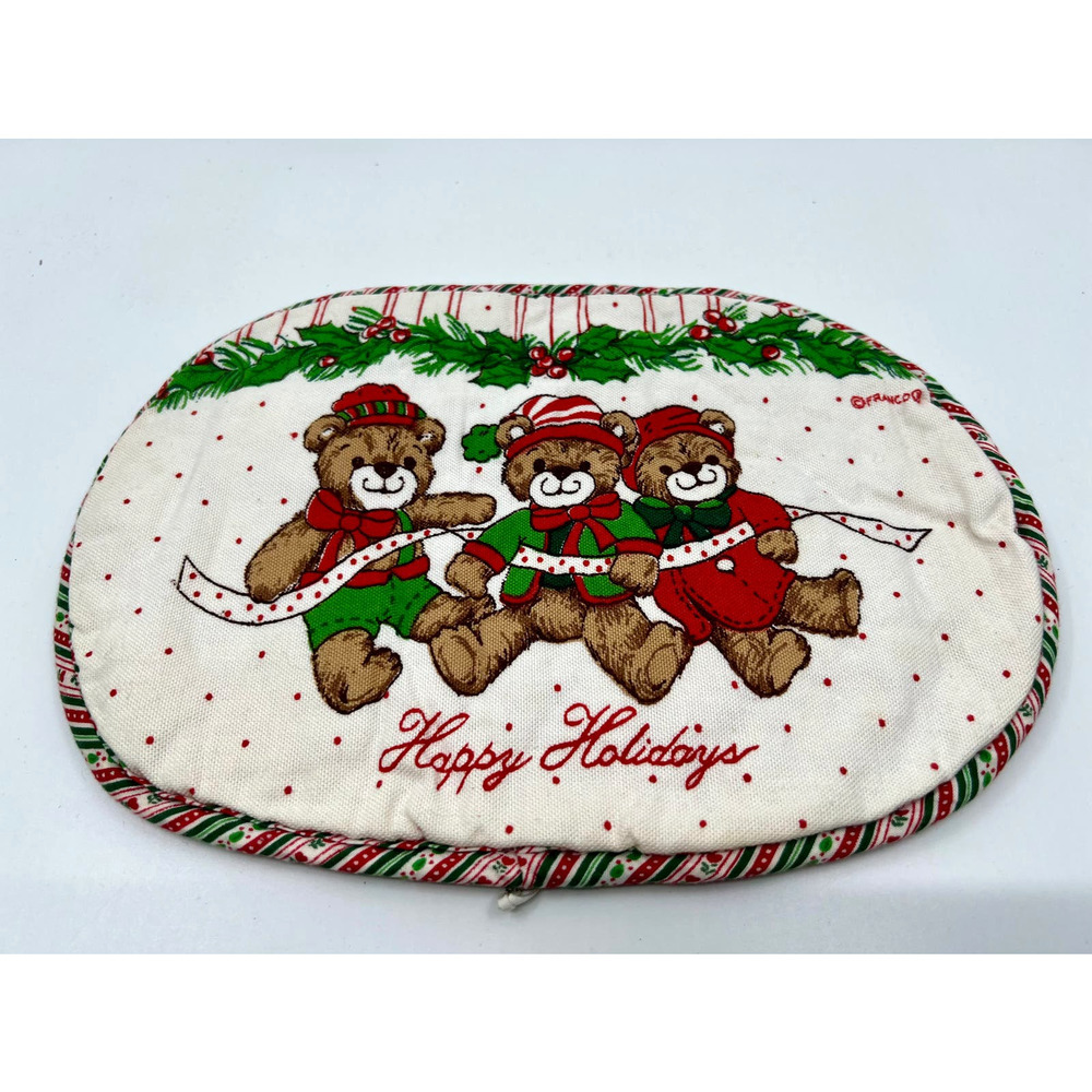 VNTG Franco Christmas Holiday Potholder Decor Bears 80s NWOT Red Green White 9"